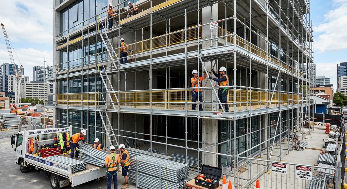 Industrial scaffolding on construction site